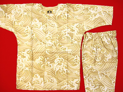 黄金波（金ベージュ）２号サイズ（１００）子供鯉口シャツ上下組・義若オリジナル