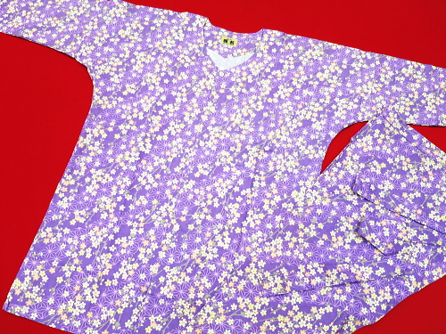 桜と麻の葉 (ふじ紫）巾広サイズ（３Ｌ） 大人鯉口シャツ単品