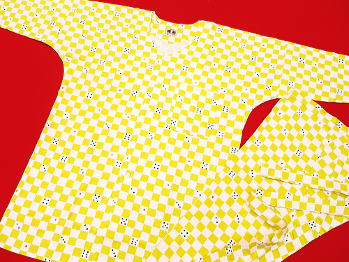 サイコロ市松（黄色）小サイズ（Ｓ） 大人鯉口シャツ単品