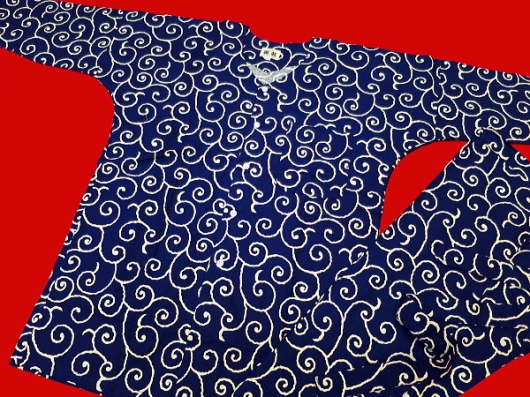 唐草・からくさ（紺）巾広サイズ（３Ｌ） 大人鯉口シャツ単品