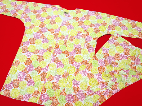 牡丹菊 （黄オレンジ）超巾広サイズ（４Ｌ） 大人鯉口シャツ単品