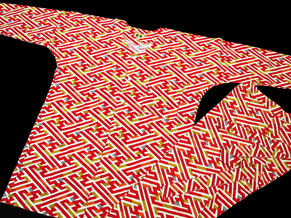 彩り紗綾型（赤）小サイズ（Ｓ） 大人鯉口シャツ単品