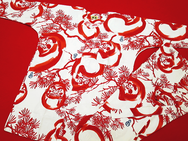 福だるまと松（白赤）超巾広・超肥満サイズ（４Ｌ） 大人鯉口シャツ単品