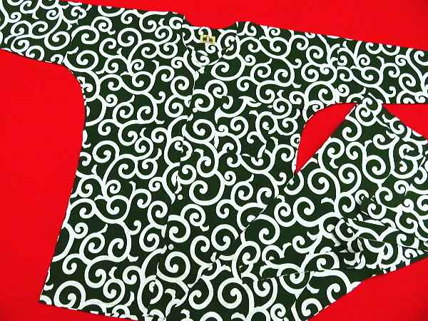 大唐草（緑）巾広サイズ（３Ｌ） 大人鯉口シャツ単品