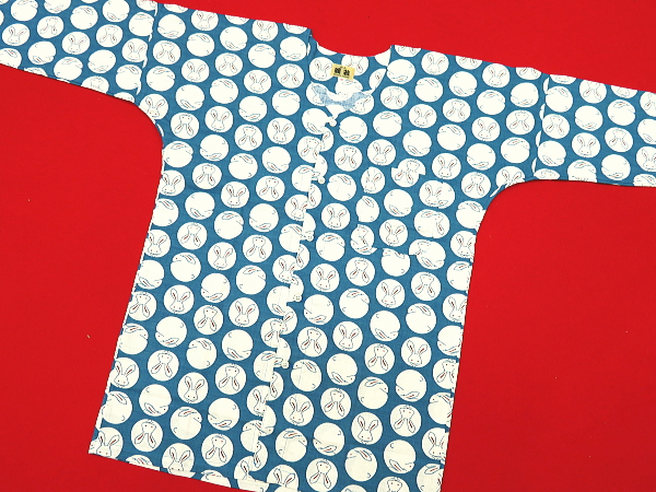 まんまるうさぎ（ミントブルー）超巾広サイズ（４Ｌ） 大人鯉口シャツ単品