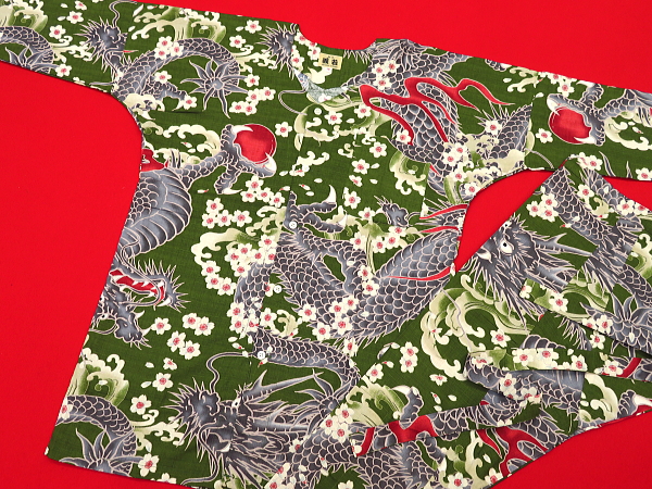 桜と龍（抹茶緑）大サイズ（Ｌ） 大人鯉口シャツ単品