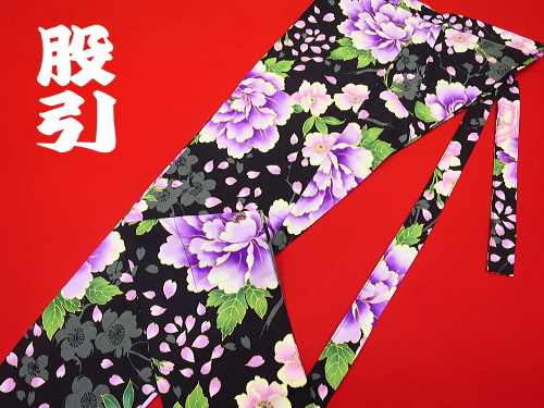 金彩桜吹雪に大牡丹（黒紫）大サイズ（Ｌ） 股引き