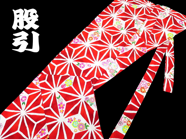 麻の葉紋様に花（赤）巾広サイズ（３Ｌ） 股引き