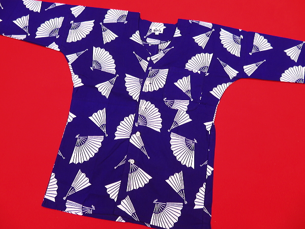 東京いろは 扇子（紺紫）小サイズ（Ｓ）　大人鯉口シャツ 注染 手拭生地 綿100%