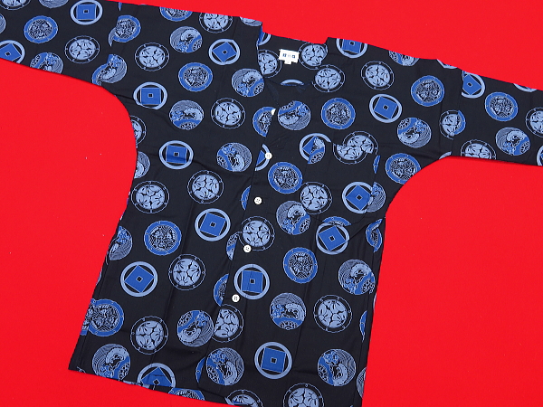 東京いろは 丸紋（紺青）中サイズ（Ｍ）　大人鯉口シャツ 注染 手拭生地 綿100%