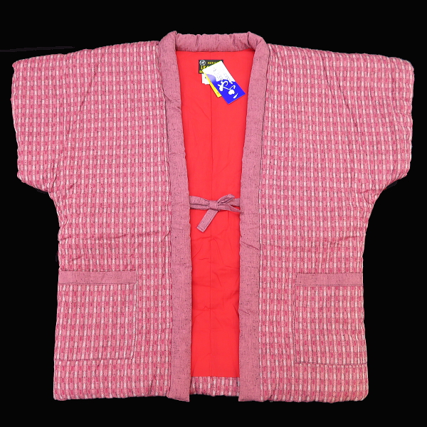 【送料無料】本場久留米！綿入れ半纏袖なし！矢絣（ピンク）　女性用フリーサイズ　日本製