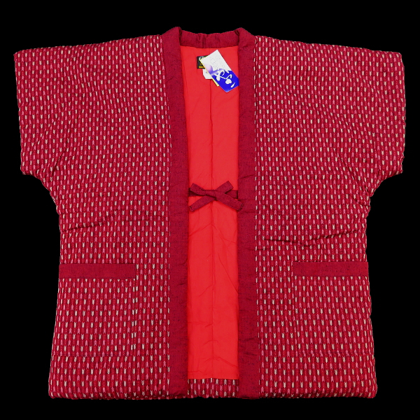 【送料無料】本場久留米！綿入れ半纏袖なし！矢絣（赤）　女性用フリーサイズ　日本製