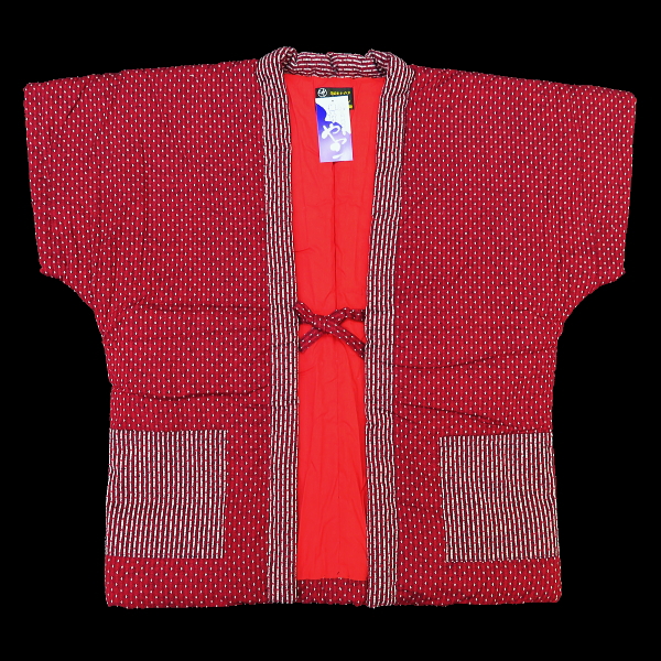 【送料無料】本場久留米！綿入れ半纏袖なし！刺子絣（赤）　女性用フリーサイズ　日本製