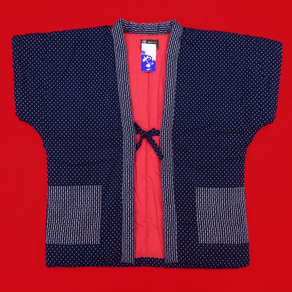 【送料無料】本場久留米！綿入れ半纏袖なし！刺子絣（紺）　女性用フリーサイズ　日本製