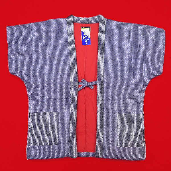 【送料無料】本場久留米！綿入れ半纏袖なし！刺子絣（ふじ紫）　女性用フリーサイズ　日本製