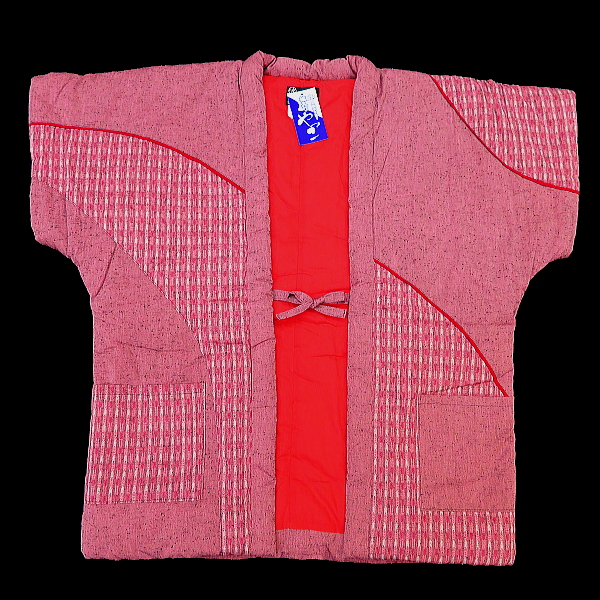 【送料無料】本場久留米！綿入れ半纏袖なし！矢絣切り替えパッチワーク（ピンク）　女性用フリーサイズ　日本製