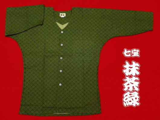 義若こだわりの七宝織り（抹茶緑）超巾広サイズ（４Ｌ）鯉口シャツ単品