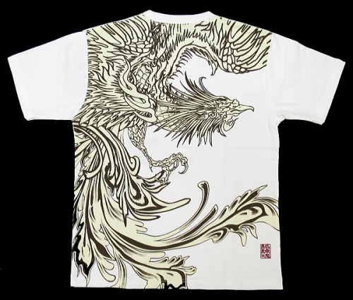 鳳凰に菊（白）Ｌサイズ 絡繰魂の和柄半袖Tシャツ 