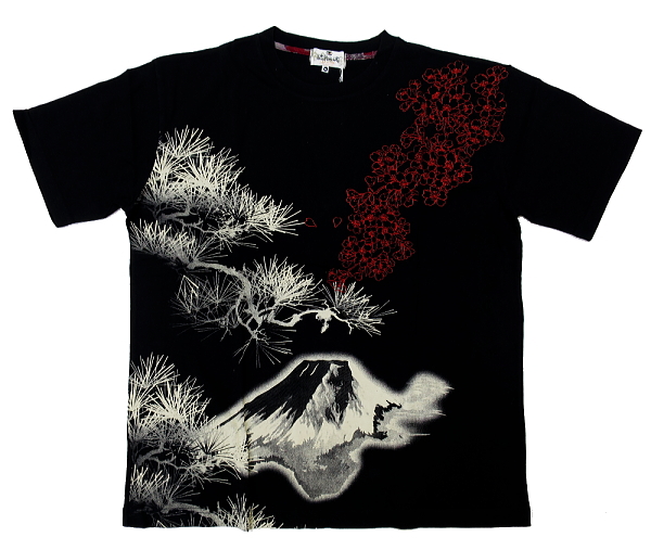 昇り鯉（黒）Ｍサイズ 絡繰魂の和柄半袖Tシャツ 