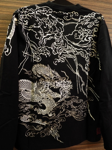 雲龍刺繍（黒）XXLサイズ 和柄長袖Tシャツ