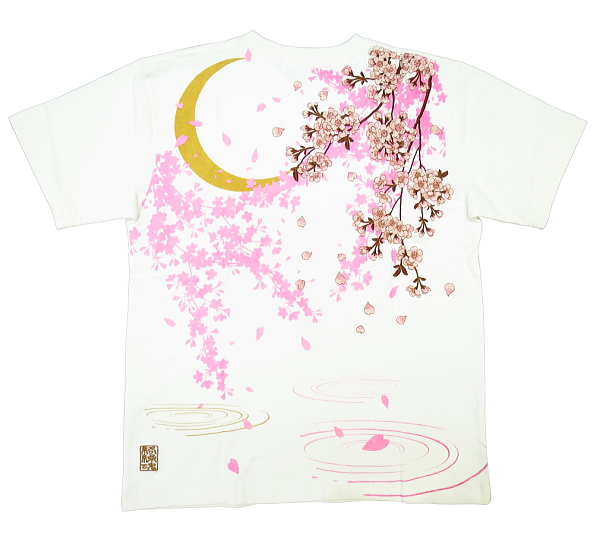 月光枝垂れ桜（白）Ｍサイズ 絡繰魂 和柄半袖Ｔシャツ