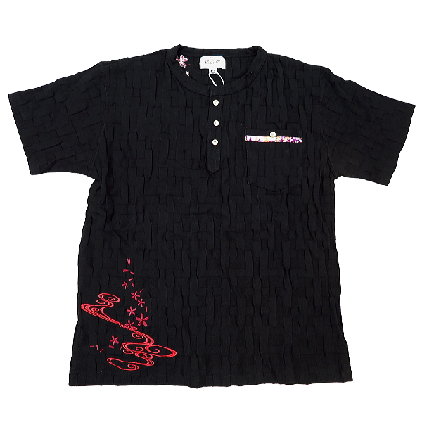 家紋刺繍（黒）Ｍサイズ 絡繰魂の和柄半袖Tシャツ 