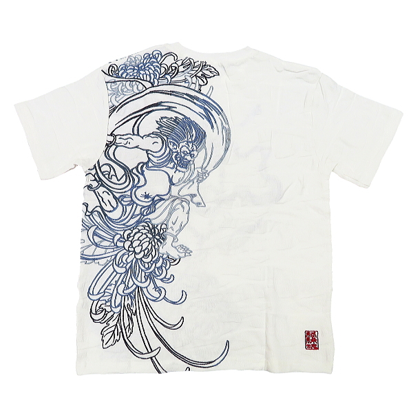風神雷神総刺繍（白）Ｌサイズ 絡繰魂の和柄半袖Tシャツ 