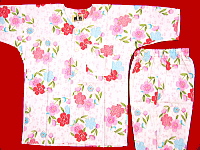 桜花紋（白）２号サイズ（１００）子供鯉口シャツ上下組