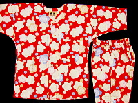 梅と水玉（赤）５号サイズ（１３０）子供鯉口シャツ上下組