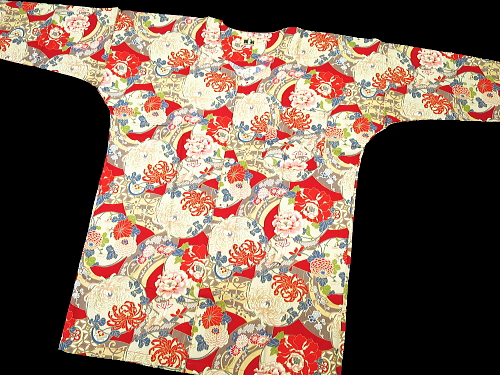 牡丹と菊(赤）巾広サイズ（３Ｌ） 大人鯉口シャツ
