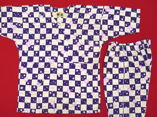 花市松（紫）１号サイズ（９０）子供鯉口シャツ上下組