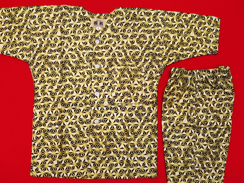 金彩モダン麻の葉１号サイズ（９０）子供鯉口シャツ上下組