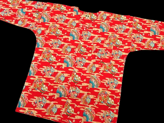 まりとかすみ（赤） 巾広サイズ（３Ｌ） 大人鯉口シャツ