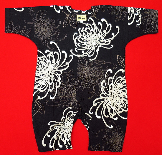 大乱菊（黒）０号サイズ（８０） お祭りロンパース