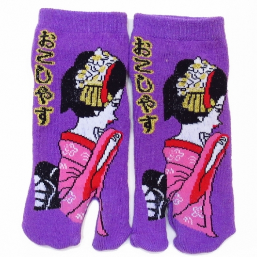 【舞妓・紫】超のびのび和柄足袋ソックス・スニーカー丈（子供用：１０〜２４ｃｍ）
