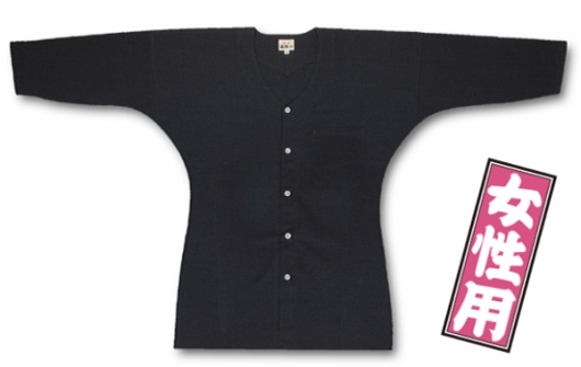 東京江戸一・黒（無地染）特大サイズ（ＬＬ）女性専用鯉口シャツ単品