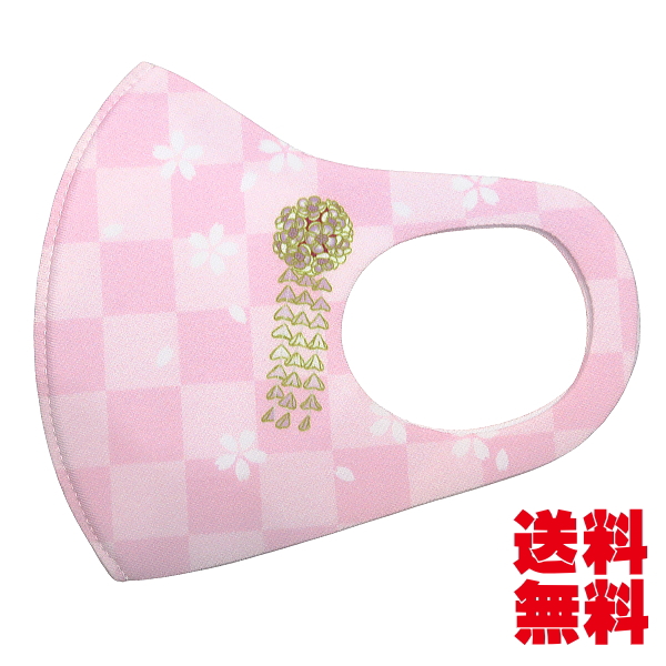 洗える！オリジナルマスク　市松に桜とかんざし（ピンク））Ｍ（大人）サイズ【ゆうパケット送料無料】